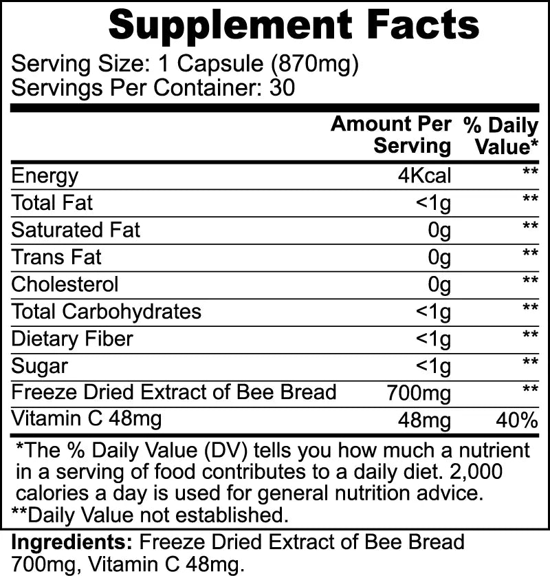 Bee Bread (Capsules) Supplement Facts