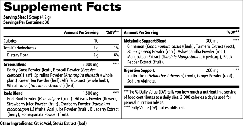 Superfood with Greens and Reds Supplement Facts