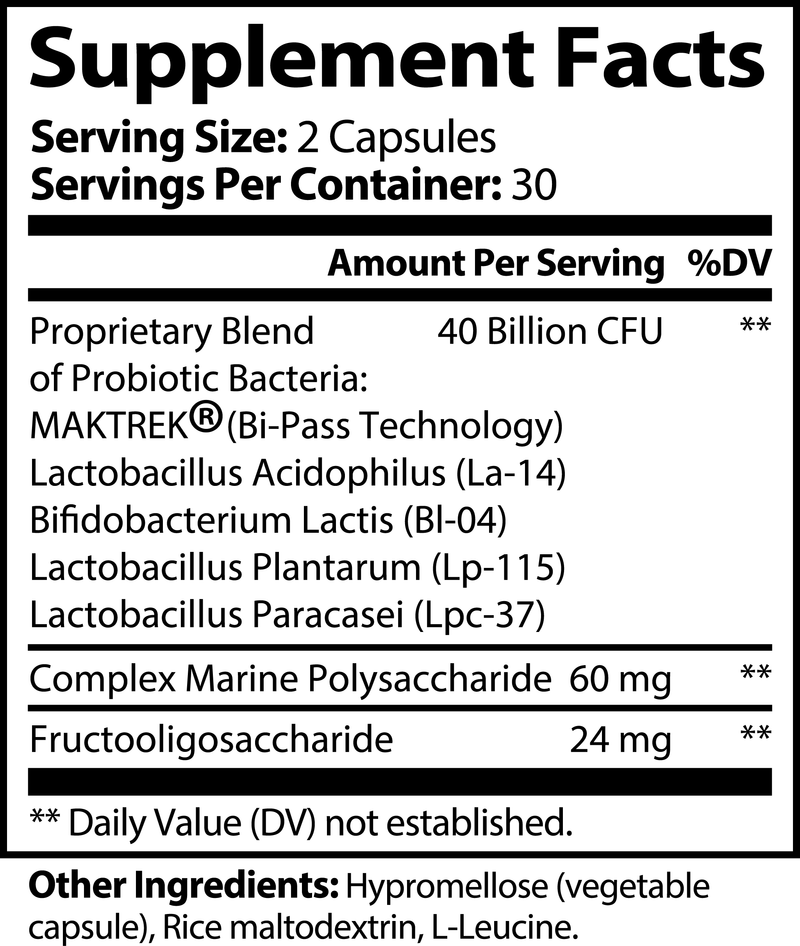 Probiotic 40 Billion with Prebiotics Supplement Facts