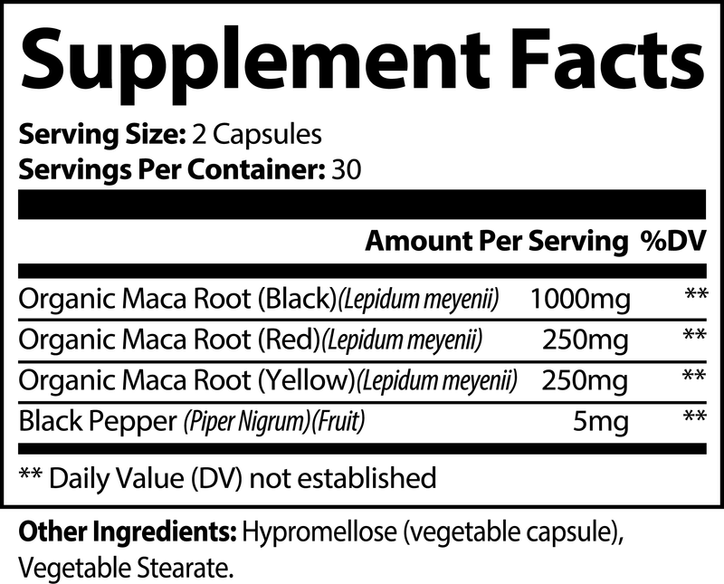 Maca Root with Black Pepper Supplement Facts