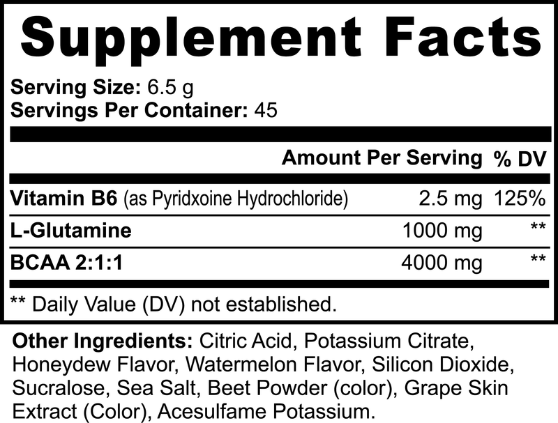BCAA Post Workout Powder (Honeydew/Watermelon) Supplement Facts