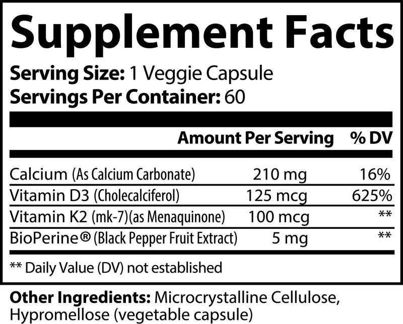 Vitamin D3 + K2 Supplement Facts