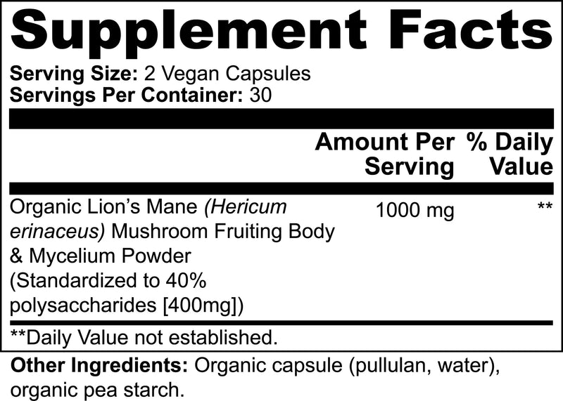 Lion's Mane Mushroom Supplement Facts